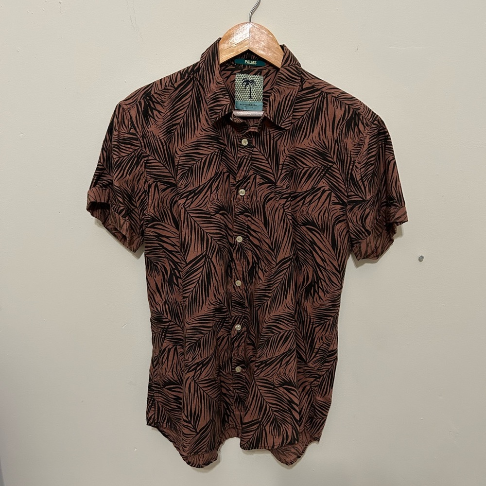 Scotch & Soda All Over Palm Print Short Sleeve Button Down Shirt